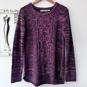 Y2K Jason Maxwell Cabincore Purple Cable Knit Marled  Scoop Neck Sweater Size M